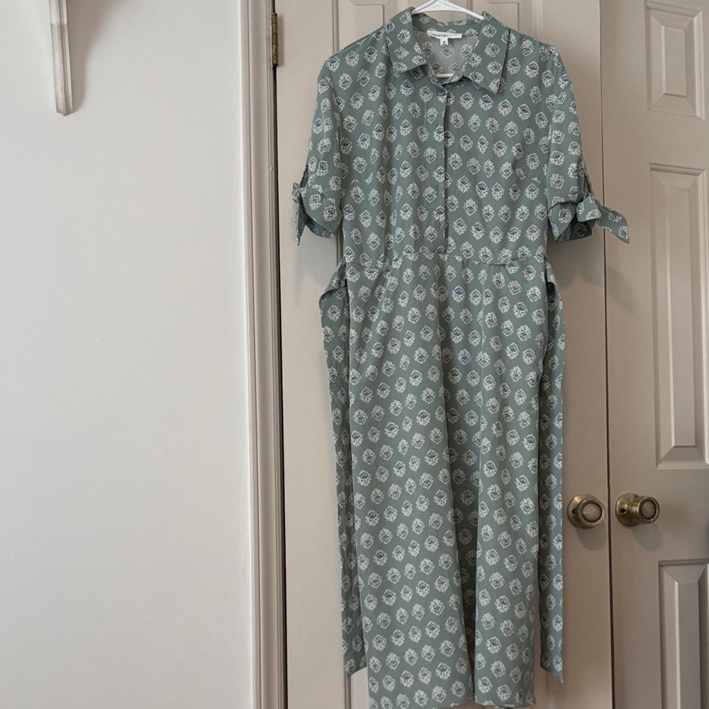 Lucky Brand Sage Green Floral Button-Front Dress
